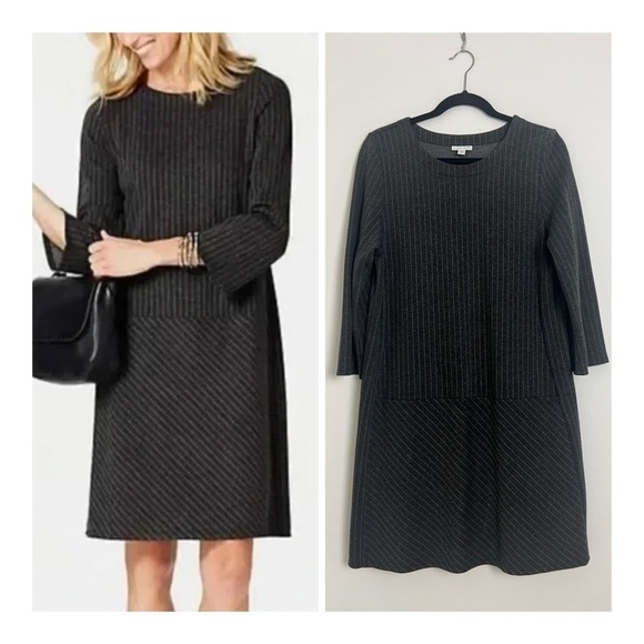J. Jill Dresses & Skirts - J. Jill Ponte Knit Charcoal Gray Pinstripe 3/4 Sleeve Knee Length Shift Dress M